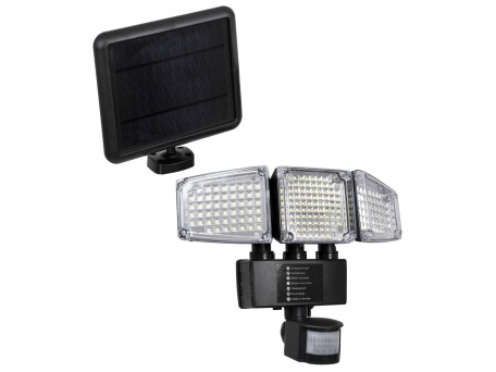 GloboStar® 85711 Αυτόνομος Ηλιακός Προβολέας με Τρεις Περιστρεφόμενες Κεφαλές LED SMD 2835 50W 2500lm με Ενσωματωμένη Μπαταρία 3400mAh - Φωτοβολταϊκό Πάνελ με Αισθητήρα Ημέρας-Νύχτας - PIR Αισθητήρα Κίνησης Αδιάβροχο IP65 Ψυχρό Λευκό 6000K