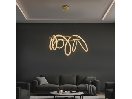 kelvo® GLOW KLV-101-0164 Κρεμαστό Φωτιστικό Οροφής LED 69W 6900lm 360° AC 220-240V IP20 Ρυθμιζόμενο Λευκό CCT με Χειριστήριο από 2700K έως 6000K Dimmable - Lumileds SMD Chip - Χρυσό Πλατίνα - Μ100 x Π100 x Υ40cm - 3 Χρόνια Εγγύηση