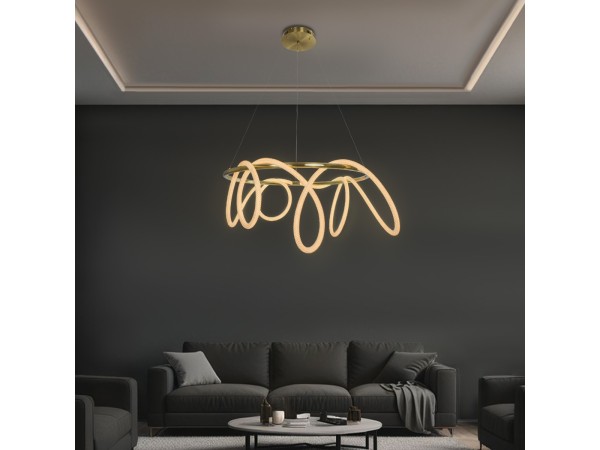 kelvo® GLOW KLV-101-0164 Κρεμαστό Φωτιστικό Οροφής LED 69W 6900lm 360° AC 220-240V IP20 Ρυθμιζόμενο Λευκό CCT με Χειριστήριο από 2700K έως 6000K Dimmable - Lumileds SMD Chip - Χρυσό Πλατίνα - Μ100 x Π100 x Υ40cm - 3 Χρόνια Εγγύηση