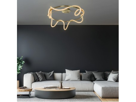 kelvo® GLOW KLV-101-0150 Φωτιστικό Οροφής LED 65W 6500lm 360° AC 220-240V IP20 Ρυθμιζόμενο Λευκό CCT με Χειριστήριο από 2700K έως 6000K Dimmable - Lumileds SMD Chip - Χρυσό Πλατίνα - Μ100 x Π100 x Υ30cm - 3 Χρόνια Εγγύηση