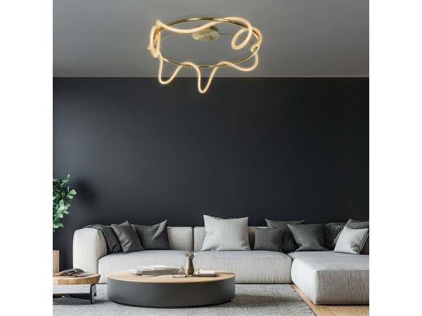 kelvo® GLOW KLV-101-0150 Φωτιστικό Οροφής LED 65W 6500lm 360° AC 220-240V IP20 Ρυθμιζόμενο Λευκό CCT με Χειριστήριο από 2700K έως 6000K Dimmable - Lumileds SMD Chip - Χρυσό Πλατίνα - Μ100 x Π100 x Υ30cm - 3 Χρόνια Εγγύηση