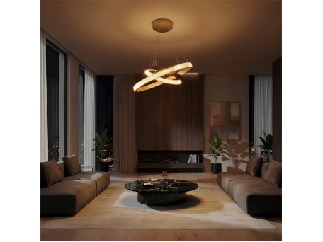kelvo® DIAMOND KLV-101-0236-V2 Κρεμαστό Φωτιστικό Οροφής LED 75W 7500lm 360° AC 220-240V IP20 Ρυθμιζόμενο Λευκό CCT με Χειριστήριο από 2700K έως 6000K Dimmable - Lumileds SMD Chip - Χρυσό Πλατίνα - Μ60 x Π60 x Υ40cm - 3 Χρόνια Εγγύηση