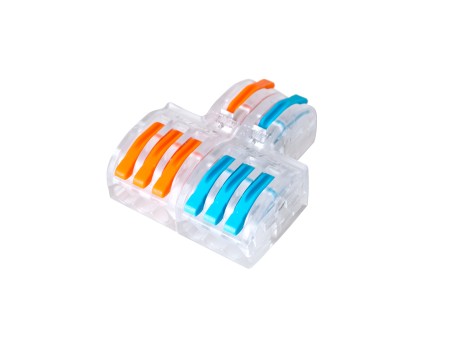 GloboStar® FAST-CONNECT 69910 Διπλή σε Εξαπλή Κλέμα Ταχείας Σύνδεσης & Διακλάδωσης Καλωδίων - 2 x Είσοδοι & 6 x Έξοδοι με Συμβατή Διατομή Καλωδίων 0.08mm² έως 2.5mm² - 250V/4KV 32A Max - Μ3.6 x Π4 x Υ1.5cm - Διάφανο με Πορτοκαλί & Μπλε - Πακέτο 5 Τεμαχίων