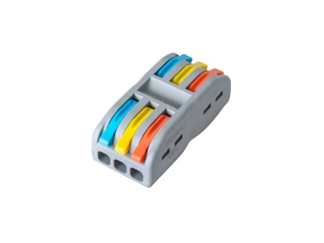 GloboStar® FAST-CONNECT 69912 Τριπλή Κλέμα Ταχείας Σύνδεσης & Διακλάδωσης Καλωδίων - 3 x Είσοδοι & 3 x Έξοδοι με Συμβατή Διατομή Καλωδίων 0.08mm² έως 2.5mm² - 250V/4KV 32A Max IP20 - Γκρι - Μ4 x Π4 x Υ1.5cm - Πακέτο 5 Τεμαχίων
