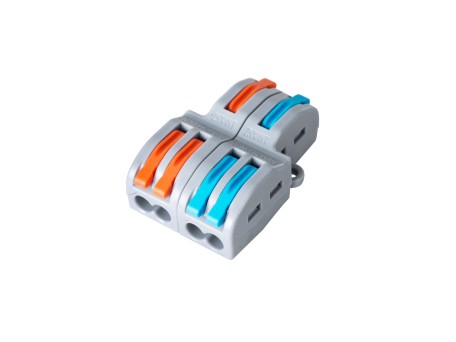 GLOBOSTAR® FAST-CONNECT 69913 Κλέμα Ταχείας Σύνδεσης & Διακλάδωσης Καλωδίων - 2 x Είσοδοι & 4 x Έξοδοι με Συμβατή Διατομή Καλωδίων 0.08mm² έως 2.5mm² - 250V/4KV 32A Max IP20 - Γκρι με Πορτοκαλί & Μπλε - Μ2.6 x Π4 x Υ1.5cm - Πακέτο 5 Τεμαχίων