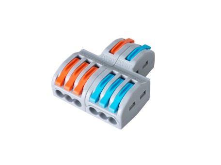 GLOBOSTAR® FAST-CONNECT 69914 Κλέμα Ταχείας Σύνδεσης & Διακλάδωσης Καλωδίων - 2 x Είσοδοι & 6 x Έξοδοι με Συμβατή Διατομή Καλωδίων 0.08mm² έως 2.5mm² - 250V/4KV 32A Max IP20 - Γκρι με Πορτοκαλί & Μπλε - Μ3.6 x Π4 x Υ1.5cm - Πακέτο 5 Τεμαχίων