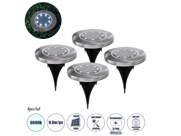 GloboStar® 69929 ΣΕΤ 4 Τεμαχίων Αυτόνομα Ηλιακά Φωτιστικά LED SMD 0.80W/Τεμ. 80lm/Τεμ. με Ενσωματωμένη Μπαταρία 600mAh - Φωτοβολταϊκό Πάνελ με Αισθητήρα Ημέρας-Νύχτας Αδιάβροχο IP65 Φανάρι Κήπου Στρογγυλό Ψυχρό Λευκό 6000K Φ12 x Υ13cm GloboStar® 69929 ΣΕΤ 4 Τεμαχίων Αυτόνομα Ηλιακά Φωτιστικά LED SMD 0.80W/Τεμ. 80lm/Τεμ. με Ενσωματωμένη Μπαταρία 600mAh - Φωτοβολταϊκό Πάνελ με Αισθητήρα Ημέρας-Νύχτας Αδιάβροχο IP65 Φανάρι Κήπου Στρογγυλό Ψυχρό Λευκό 6000K Φ12 x Υ13cm