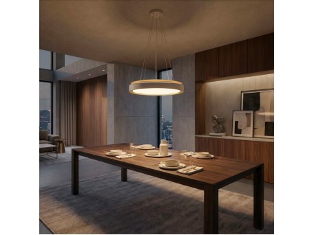 kelvo® BARCHETTA KLV-101-0267 Κρεμαστό Φωτιστικό Οροφής LED 72W 7200lm 120° AC 220-240V IP20 Ρυθμιζόμενο Λευκό CCT με Χειριστήριο από 2700K έως 6000K Dimmable - Lumileds SMD Chip - Λευκό & Σαμπανιζέ Χρυσό Ματ - Μ48 x Π48 x Υ8.2cm - 3 Χρόνια Εγγύηση