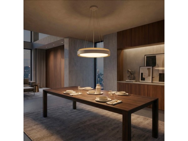 kelvo® BARCHETTA KLV-101-0267 Κρεμαστό Φωτιστικό Οροφής LED 72W 7200lm 120° AC 220-240V IP20 Ρυθμιζόμενο Λευκό CCT με Χειριστήριο από 2700K έως 6000K Dimmable - Lumileds SMD Chip - Λευκό & Σαμπανιζέ Χρυσό Ματ - Μ48 x Π48 x Υ8.2cm - 3 Χρόνια Εγγύηση