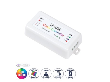GLOBOSTAR® SP105E 70039 WiFi 2.4G Ψηφιακός Pixel Addressable Controller DC 5-12-24V IP20 - WiFi 2.4G - SPI/TTL Protocol 2048 IC - Μ8.5 x Π4.5 x Υ2.2cm - 2 Χρόνια Εγγύηση