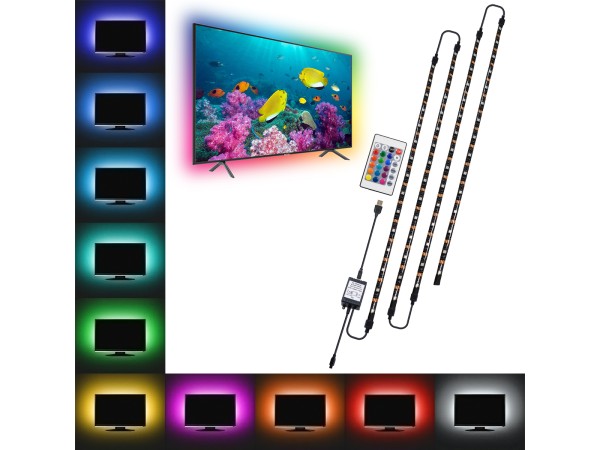 GloboStar® 70406 Σετ Ταινία TV Kit LED RGB SMD 5050 2m (4x50CM) 14.4W/2m 60LED/2m 1454lm/2m 120° USB DC 5V Οπίσθιου Κρυφού Φωτισμού για Τηλεόραση με Ασύρματο Τηλεχειριστήριο Αδιάβροχο IP65 RGB