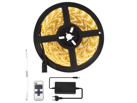 GLOBOSTAR® BRIGHTKIT 70412 Σετ Ταινίας με RF Ασύρματο Χειριστήριο & Τροφοδοτικό LED 72W 6480lm 120° AC 220-240V Αδιάβροχο IP65 300 x SMD5050 Chip Θερμό Λευκό 2700K Dimmable - Sanan SMD Chip - Μ500 x Π1 x Υ0.3cm - Ρολό 5 Μέτρων - 2 Χρόνια Εγγύηση