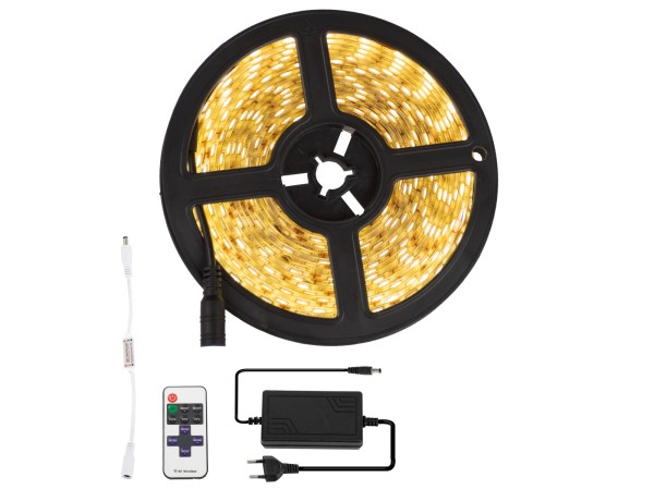 GLOBOSTAR® BRIGHTKIT 70412 Σετ Ταινίας με RF Ασύρματο Χειριστήριο & Τροφοδοτικό LED 72W 6480lm 120° AC 220-240V Αδιάβροχο IP65 300 x SMD5050 Chip Θερμό Λευκό 2700K Dimmable - Sanan SMD Chip - Μ500 x Π1 x Υ0.3cm - Ρολό 5 Μέτρων - 2 Χρόνια Εγγύηση