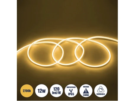 GLOBOSTAR® NEOVALE 70562 Ταινία Neon Flex LED 12W/m 840lm/m 120° DC 24V Αδιάβροχο IP65 120 x SMD2835 Chip/m Θερμό Λευκό 2700K Dimmable - Sanan SMD Chip - Μ100 x Π0.8 x Υ1.6cm - 3 Χρόνια Εγγύηση