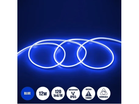 GLOBOSTAR® NEOVALE 70565 Ταινία Neon Flex LED 12W/m 600lm/m 120° DC 24V Αδιάβροχο IP65 120 x SMD2835 Chip/m Μπλε Dimmable - Sanan SMD Chip - Μ100 x Π0.8 x Υ1.6cm - 3 Χρόνια Εγγύηση