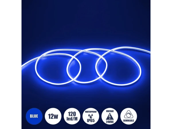 GLOBOSTAR® NEOVALE 70565 Ταινία Neon Flex LED 12W/m 600lm/m 120° DC 24V Αδιάβροχο IP65 120 x SMD2835 Chip/m Μπλε Dimmable - Sanan SMD Chip - Μ100 x Π0.8 x Υ1.6cm - 3 Χρόνια Εγγύηση
