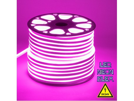 GLOBOSTAR® NEOVALE 70567 Ταινία Neon Flex LED 12W/m 600lm/m 120° DC 24V Αδιάβροχο IP65 120 x SMD2835 Chip/m Ροζ Dimmable - Sanan SMD Chip - Μ100 x Π0.8 x Υ1.6cm - 3 Χρόνια Εγγύηση