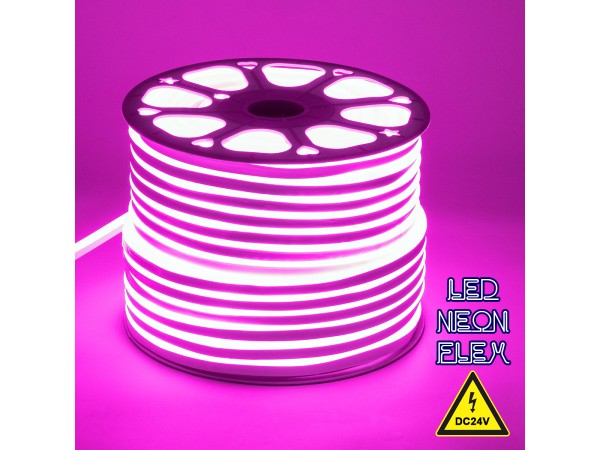 GLOBOSTAR® NEOVALE 70567 Ταινία Neon Flex LED 12W/m 600lm/m 120° DC 24V Αδιάβροχο IP65 120 x SMD2835 Chip/m Ροζ Dimmable - Sanan SMD Chip - Μ100 x Π0.8 x Υ1.6cm - 3 Χρόνια Εγγύηση