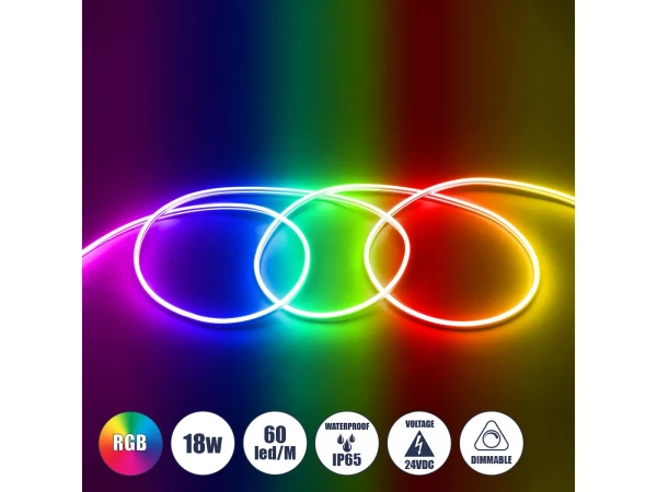 GLOBOSTAR® NEOVALE 70568 Ταινία Neon Flex LED 18W/m 900lm/m 120° DC 24V Αδιάβροχο IP65 60 x SMD5050 Chip/m Πολύχρωμο RGB Dimmable - Sanan SMD Chip - Μ100 x Π0.8 x Υ1.6cm - 3 Χρόνια Εγγύηση