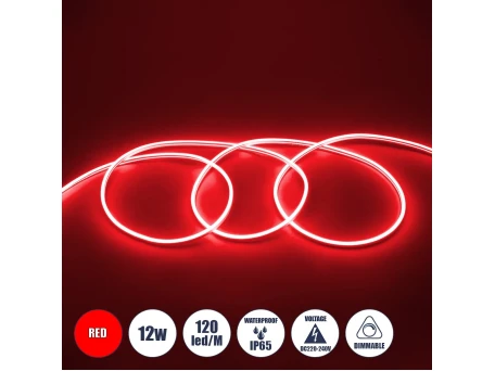 GLOBOSTAR® NEOVALE 70573 Ταινία Neon Flex LED 12W/m 600lm/m 120° DC 220-240V Αδιάβροχο IP65 120 x SMD2835 Chip/m Κόκκινο Dimmable - Sanan SMD Chip - Μ100 x Π0.8 x Υ1.6cm - 3 Χρόνια Εγγύηση