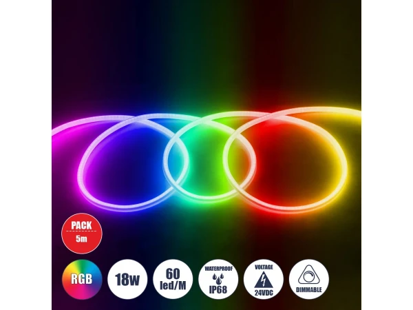 GLOBOSTAR® NEOTUBE 70588 Ταινία Neon Flex LED 18W/m 900lm/m 360° DC 24V Αδιάβροχο IP65 60 x SMD5050 Chip/m Πολύχρωμο RGB Dimmable - Sanan SMD Chip - Μ500 x Π2.1 x Υ2.1cm - Ρολό 5 Μέτρων - 3 Χρόνια Εγγύηση