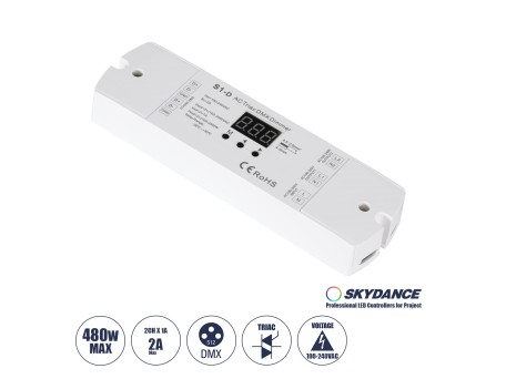 GLOBOSTAR® SKYDANCE-S1-D 70671 AC Trailing Edge DMX Dimmer με 2 x 1A 240W Κανάλια AC 220-240V 2A 480W Max IP20 - DMX512 & RDM - Μ16.7 x Π5 x Υ2.4cm - 5 Χρόνια Εγγύηση