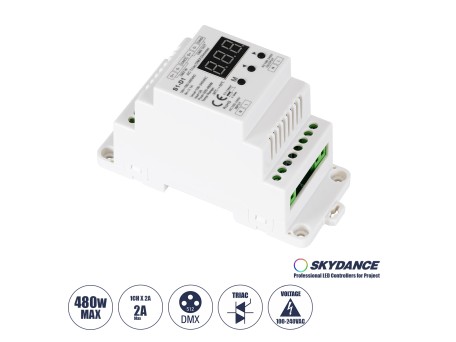 GLOBOSTAR® SKYDANCE-S1-D1 70672 AC Trailing Edge DMX Dimmer Ράγας με 1 x 2A 480W Κανάλι AC 220-240V 2A 480W Max IP20 - DMX512 & RDM - Μ11.5 x Π5 x Υ6.5cm - 5 Χρόνια Εγγύηση