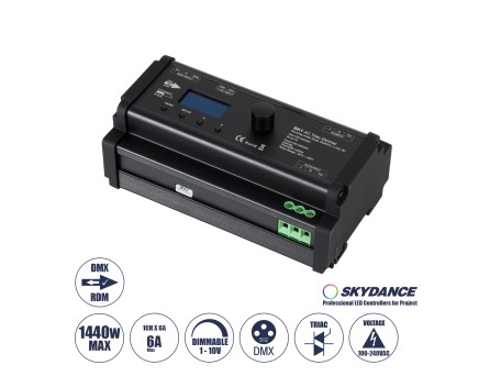 GLOBOSTAR® SKYDANCE-SK1 70674 AC Trailing Edge DMX Dimmer Ράγας με 1 x 6A 1440W Κανάλι AC 220-240V 6A 1440W Max IP20 - DMX512 & RDM - Μ16.8 x Π9.3 x Υ8cm - 5 Χρόνια Εγγύηση