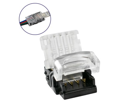 GLOBOSTAR® STRIPART 70724 Ενωτικός Ταχυσύνδεσμος για Πολύχρωμη RGB Ταινία LED 4Pin 10mm σε Καλώδιο Τροφοδοσίας 4Pin Αδιάβροχο IP65 - Μ1.5 x Π2.4 x Υ0.8cm