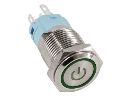 GloboStar® 70772 LED Φωτιζόμενος Διακόπτης Χωνευτός - Μπουτόν On/Off Ανοξείδωτος AC 220-240V Αδιάβροχο IP67 Φ18mm με Angel Eye Πράσινο