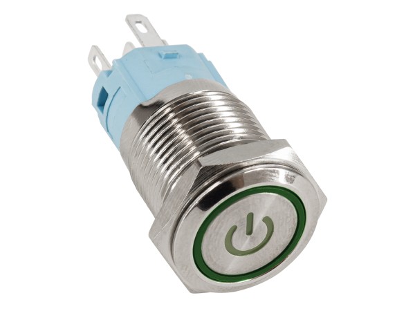 GloboStar® 70787 LED Φωτιζόμενος Διακόπτης Χωνευτός - Μπουτόν PUSH On Ανοξείδωτος DC 12V με Angel Eye Αδιάβροχο Φ18mm IP67 Πράσινο