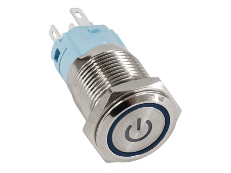 GloboStar® 70788 LED Φωτιζόμενος Διακόπτης Χωνευτός - Μπουτόν PUSH On Ανοξείδωτος DC 12V με Angel Eye Αδιάβροχο Φ18mm IP67 Μπλε