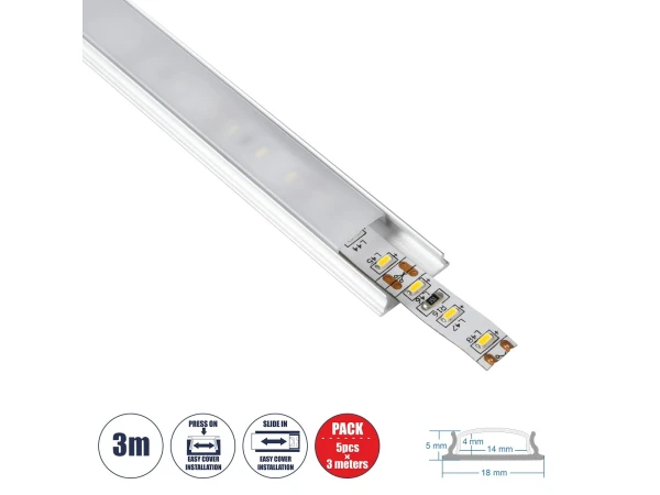 GloboStar® CURVED-PROFILE 70802-3M Προφίλ Αλουμινίου - Βάση & Ψύκτρα Ταινίας LED με Λευκό Γαλακτερό Κάλυμμα - Επιφανειακή Χρήση - Εύκαμπτο με Δυνατότητα Κυρτής Τοποθέτησης - Πατητό Κάλυμμα - Ασημί - 3 Μέτρα - Πακέτο 5 Τεμαχίων - Μ300 x Π1.8 x Υ0.5cm