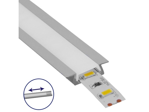 GLOBOSTAR® ALP-LINEAR RECCA 70803-1M Χωνευτό Προφίλ Αλουμινίου με Λευκό Γαλακτερό Συρόμενο Κάλυμμα για Ταινίες LED IP20 - Ασημί & Λευκό - Μ100 x Π2.2 x Υ0.6cm