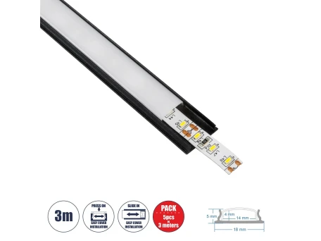 GloboStar® ALP-LINEAR CURBARIO 70804-3M Προφίλ Αλουμινίου - Βάση & Ψύκτρα Ταινίας LED με Λευκό Γαλακτερό Κάλυμμα - Επιφανειακή Χρήση - Εύκαμπτο με Δυνατότητα Κυρτής Τοποθέτησης - Πατητό Κάλυμμα - Μαύρο - 3 Μέτρα - Πακέτο 5 Τεμαχίων - Μ300 x Π1.8 x Υ0.5cm