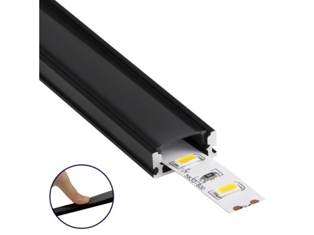 GLOBOSTAR® ALP-LINEAR SURFABO 70806-1M Επιφανειακό Προφίλ Αλουμινίου με Μαύρο Φιμέ Πατητό Κάλυμμα για Ταινίες LED IP20 - Μαύρο & Λευκό - Μ100 x Π1.6 x Υ0.7cm