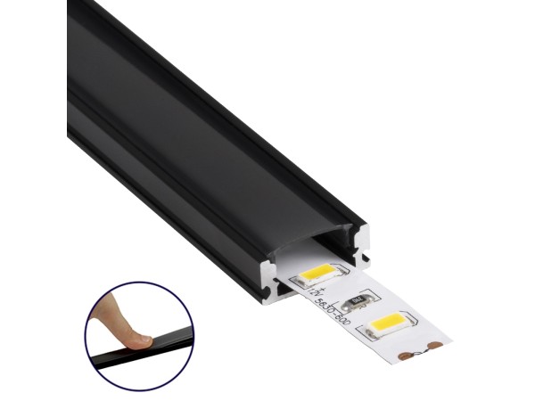GLOBOSTAR® ALP-LINEAR SURFABO 70806-1M Επιφανειακό Προφίλ Αλουμινίου με Μαύρο Φιμέ Πατητό Κάλυμμα για Ταινίες LED IP20 - Μαύρο - Μ100 x Π1.6 x Υ0.7cm