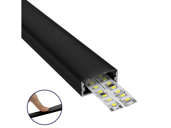GloboStar® SURFACE-PROFILE 70810-2M Προφίλ Αλουμινίου - Βάση & Ψύκτρα Ταινίας LED με Μαύρο Φιμέ Κάλυμμα - Επιφανειακή Χρήση - Πατητό Κάλυμμα - Μαύρο - 2 Μέτρα - Πακέτο 5 Τεμαχίων - Μ200 x Π2.4 x Υ1.1cm