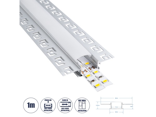 GLOBOSTAR® ALP-PLASTERIN GYPSO 70819-1M Χωνευτό Προφίλ Αλουμινίου Ειδικό για Γυψοσανίδα με Λευκό Γαλακτερό Πατητό Κάλυμμα για Ταινίες LED IP20 - Ασημί & Λευκό - Μ100 x Π6.7 x Υ1.3cm GLOBOSTAR® ALP-PLASTERIN GYPSO 70819-1M Χωνευτό Προφίλ Αλουμινίου Ειδικό για Γυψοσανίδα με Λευκό Γαλακτερό Πατητό Κάλυμμα για Ταινίες LED IP20 - Ασημί & Λευκό - Μ100 x Π6.7 x Υ1.3cm
