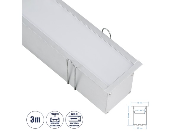 GloboStar® RECESS-PROFILE 70829-3M Προφίλ Αλουμινίου - Βάση & Ψύκτρα Ταινίας LED με Λευκό Γαλακτερό Κάλυμμα - Χωνευτή Χρήση - Πατητό Κάλυμμα - Ασημί - 3 Μέτρα - Μ300 x Π7.5 x Υ7cm GloboStar® RECESS-PROFILE 70829-3M Προφίλ Αλουμινίου - Βάση & Ψύκτρα Ταινίας LED με Λευκό Γαλακτερό Κάλυμμα - Χωνευτή Χρήση - Πατητό Κάλυμμα - Ασημί - 3 Μέτρα - Μ300 x Π7.5 x Υ7cm