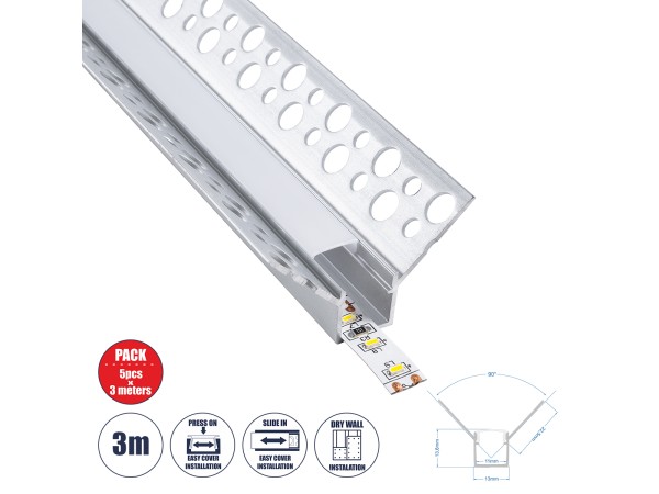 GloboStar® PLASTERBOARD-PROFILE 70836-3M Προφίλ Αλουμινίου - Βάση & Ψύκτρα Ταινίας LED με Λευκό Γαλακτερό Κάλυμμα - Χωνευτή Γωνιακή Χρήση σε Εσωτερική Γωνία Γυψοσανίδας - Trimless - Πατητό Κάλυμμα - Ασημί - 3 Μέτρα - Πακέτο 5 Τεμαχίων - Μ300 x Π3.1 x Υ1.3 GloboStar® PLASTERBOARD-PROFILE 70836-3M Προφίλ Αλουμινίου - Βάση & Ψύκτρα Ταινίας LED με Λευκό Γαλακτερό Κάλυμμα - Χωνευτή Γωνιακή Χρήση σε Εσωτερική Γωνία Γυψοσανίδας - Trimless - Πατητό Κάλυμμα - Ασημί - 3 Μέτρα - Πακέτο 5 Τεμαχίων - Μ300 x Π3.1 x Υ1.3