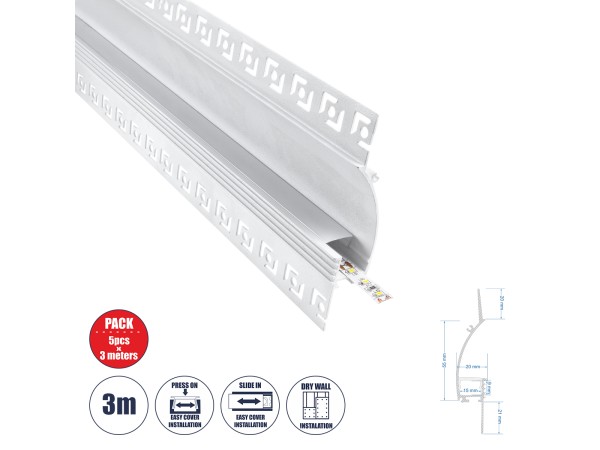 GLOBOSTAR® ALP-PLASTERIN GYPSO 70840-3M Χωνευτό Προφίλ Αλουμινίου Ειδικό για Δημιουργία Κρυφού Φωτισμού σε Γυψοσανίδα με Λευκό Γαλακτερό Πατητό Κάλυμμα για Ταινίες LED IP20 - Ασημί & Λευκό - Μ300 x Π9.7 x Υ2cm - Πακέτο 5 Τεμαχίων GLOBOSTAR® ALP-PLASTERIN GYPSO 70840-3M Χωνευτό Προφίλ Αλουμινίου Ειδικό για Δημιουργία Κρυφού Φωτισμού σε Γυψοσανίδα με Λευκό Γαλακτερό Πατητό Κάλυμμα για Ταινίες LED IP20 - Ασημί & Λευκό - Μ300 x Π9.7 x Υ2cm - Πακέτο 5 Τεμαχίων