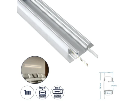 GLOBOSTAR® ALP-WALL-UPDOWN CONCEALED 70844-1M Επιφανειακό Προφίλ Αλουμινίου Ειδικό για Δημιουργία Κρυφού Φωτισμού Up & Down με Λευκό Γαλακτερό Πατητό Κάλυμμα για Ταινίες LED IP20 - Ασημί & Λευκό - Μ100 x Π5 x Υ1.7cm