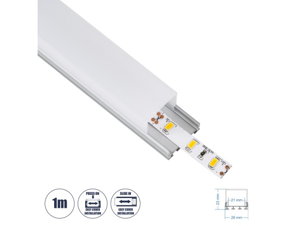 GLOBOSTAR® ALP-LINEAR GLOA 70847-1M Επιφανειακό & Κρεμαστό Προφίλ Αλουμινίου με Λευκό Γαλακτερό Πατητό Κάλυμμα για Ταινίες LED IP20 - Ασημί & Λευκό - Μ100 x Π2.6 x Υ2.3cm