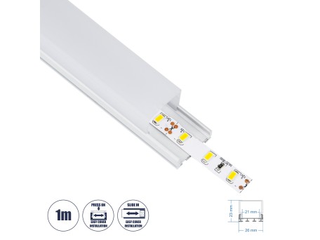 GloboStar® SURFACEPENDANT-PROFILE 70848-1M Προφίλ Αλουμινίου - Βάση & Ψύκτρα Ταινίας LED με Λευκό Γαλακτερό Κάλυμμα - Επιφανειακή & Κρεμαστή Χρήση - Πατητό Κάλυμμα - Λευκό - 1 Μέτρο - Μ100 x Π2.6 x Υ2.3cm