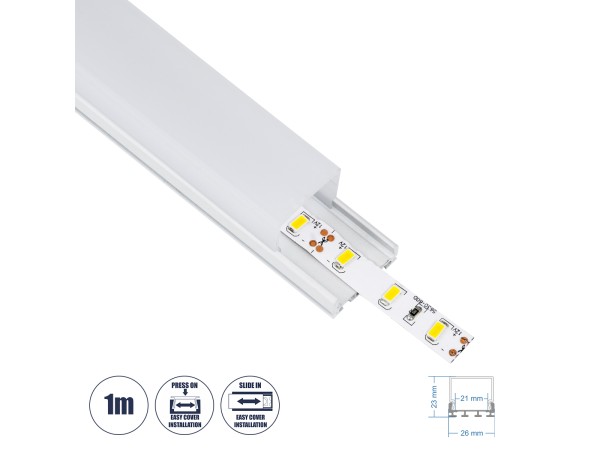 GloboStar® SURFACEPENDANT-PROFILE 70848-1M Προφίλ Αλουμινίου - Βάση & Ψύκτρα Ταινίας LED με Λευκό Γαλακτερό Κάλυμμα - Επιφανειακή & Κρεμαστή Χρήση - Πατητό Κάλυμμα - Λευκό - 1 Μέτρο - Μ100 x Π2.6 x Υ2.3cm