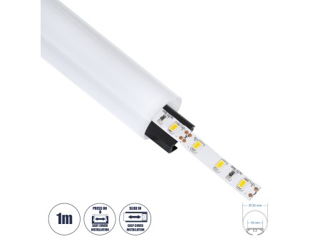 GLOBOSTAR® ALP-ROUND TUBIT 70854-1M Επιφανειακό & Κρεμαστό Προφίλ Αλουμινίου με Λευκό Γαλακτερό Πατητό Κάλυμμα για Ταινίες LED IP20 - Μαύρο & Λευκό - Μ100 x Π3 x Υ3cm