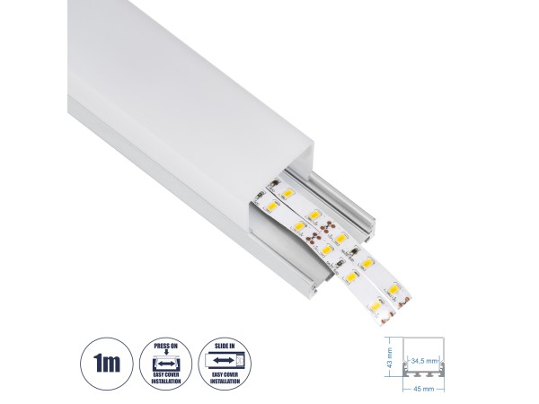 GloboStar® SURFACEPENDANT-PROFILE 70864-1M Προφίλ Αλουμινίου - Βάση & Ψύκτρα Ταινίας LED με Λευκό Γαλακτερό Κάλυμμα - Επιφανειακή & Κρεμαστή Χρήση - Πατητό Κάλυμμα - Ασημί - 1 Μέτρο - Μ100 x Π4.5 x Υ4.2cm