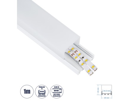 GloboStar® SURFACEPENDANT-PROFILE 70865-1M Προφίλ Αλουμινίου - Βάση & Ψύκτρα Ταινίας LED με Λευκό Γαλακτερό Κάλυμμα - Επιφανειακή & Κρεμαστή Χρήση - Πατητό Κάλυμμα - Λευκό - 1 Μέτρο - Μ100 x Π4.5 x Υ4.2cm