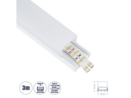 GloboStar® SURFACEPENDANT-PROFILE 70865-3M Προφίλ Αλουμινίου - Βάση & Ψύκτρα Ταινίας LED με Λευκό Γαλακτερό Κάλυμμα - Επιφανειακή & Κρεμαστή Χρήση - Πατητό Κάλυμμα - Λευκό - 3 Μέτρα - Μ300 x Π4.5 x Υ4.2cm